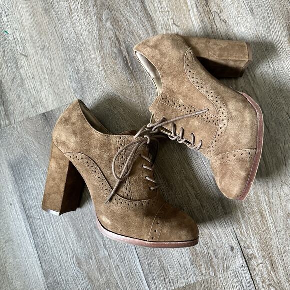 Isola Holli Bootie Women's 8 Brown Suede Leather Lace Up Oxford Heeled Twee - Picture 2 of 10